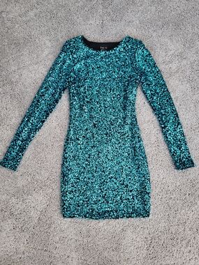 Day G, Teal Sequin Long Sleeve Party Dress, Size S